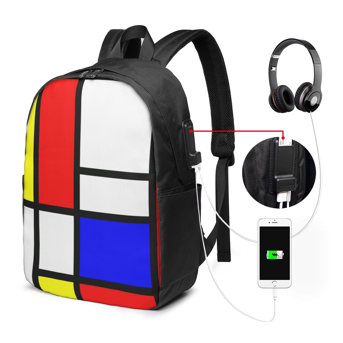 Women'S Bag - Zaino Piet Mondrian Composition, borsa da