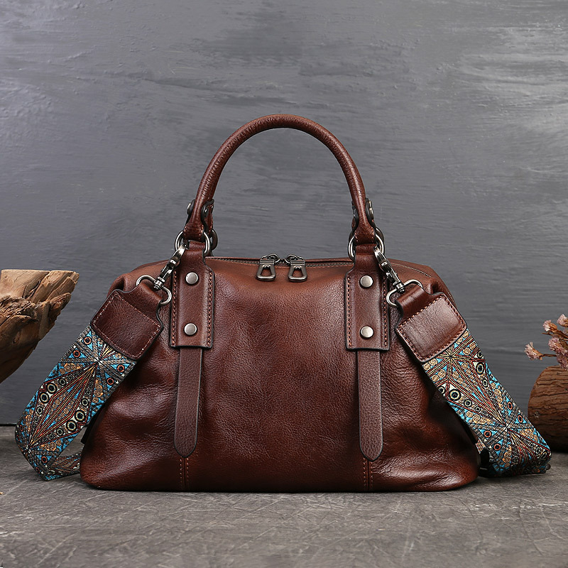 Doctor Bag Leather - Johnature Borsa Tote Casual in Vera